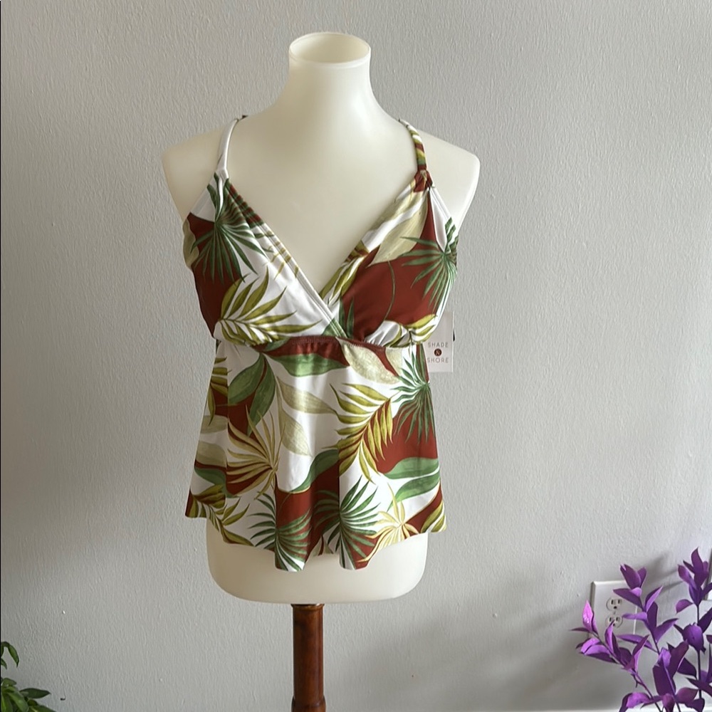 Shade & Shore Brown and Green Bustier Camisole Swim Top